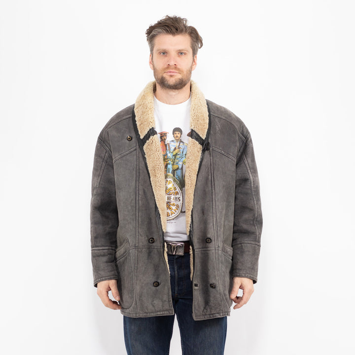 Vintage 80's Men Sheepskin Coat in GrayZ2737