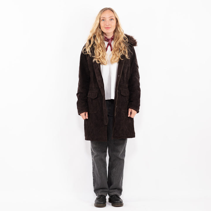 Vintage 90's Women Suede Sherpa Coat in BrownA0684