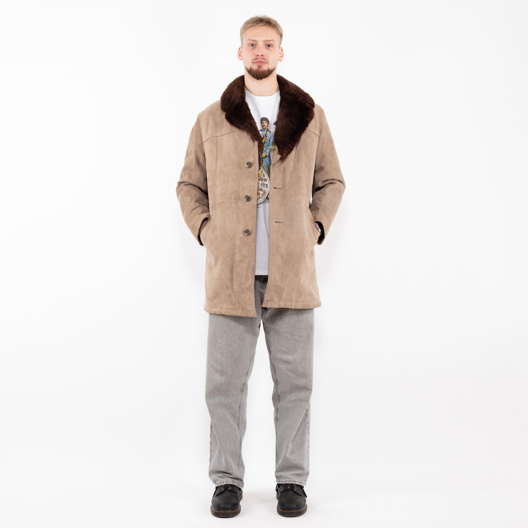 Vintage 70's Men Suede Sherpa Coat in Beige