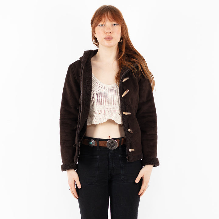 Vintage 90's Women Faux Sheepskin Jacket in BrownV9835