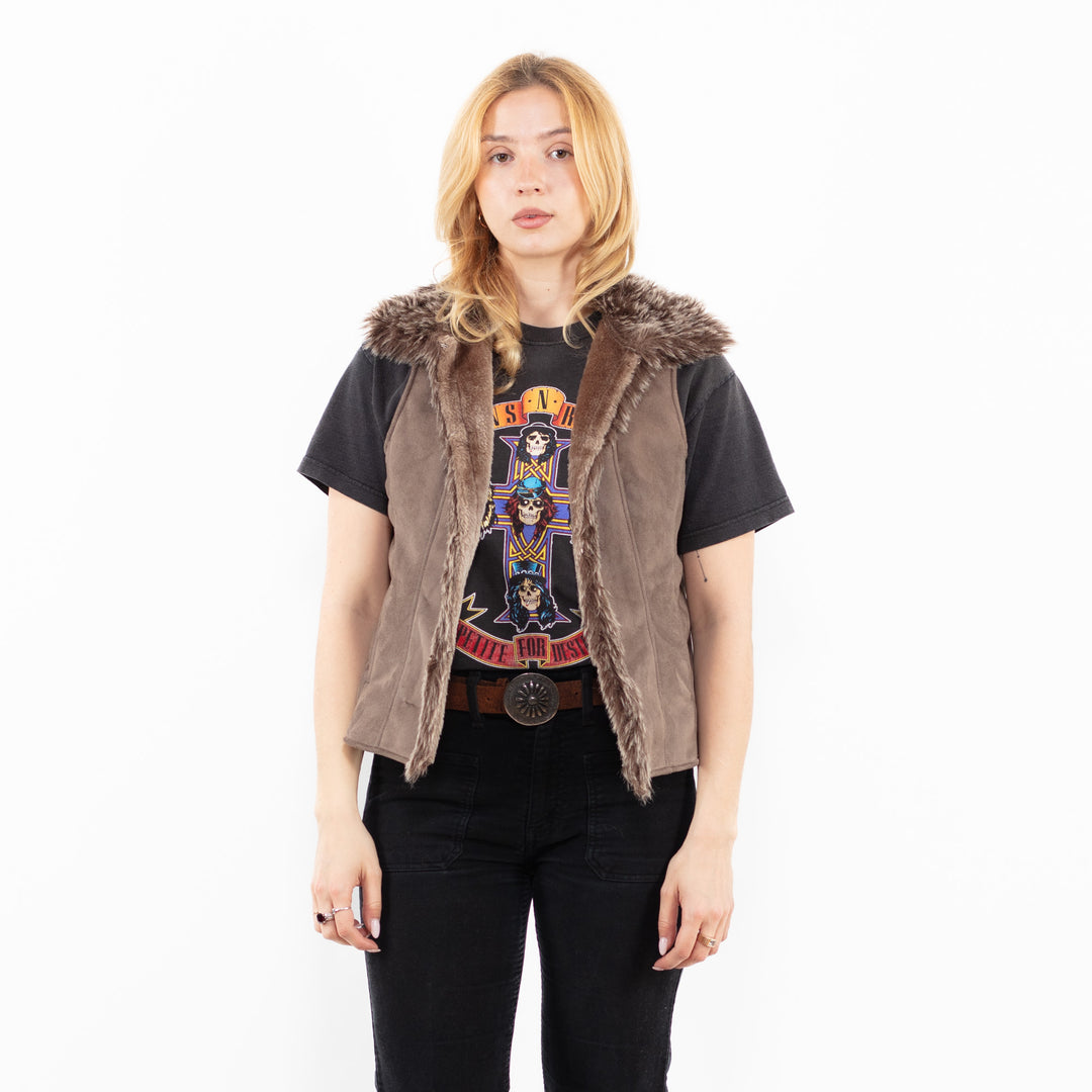 Vintage 00's Women Faux Sheepskin Vest in BeigeA0234