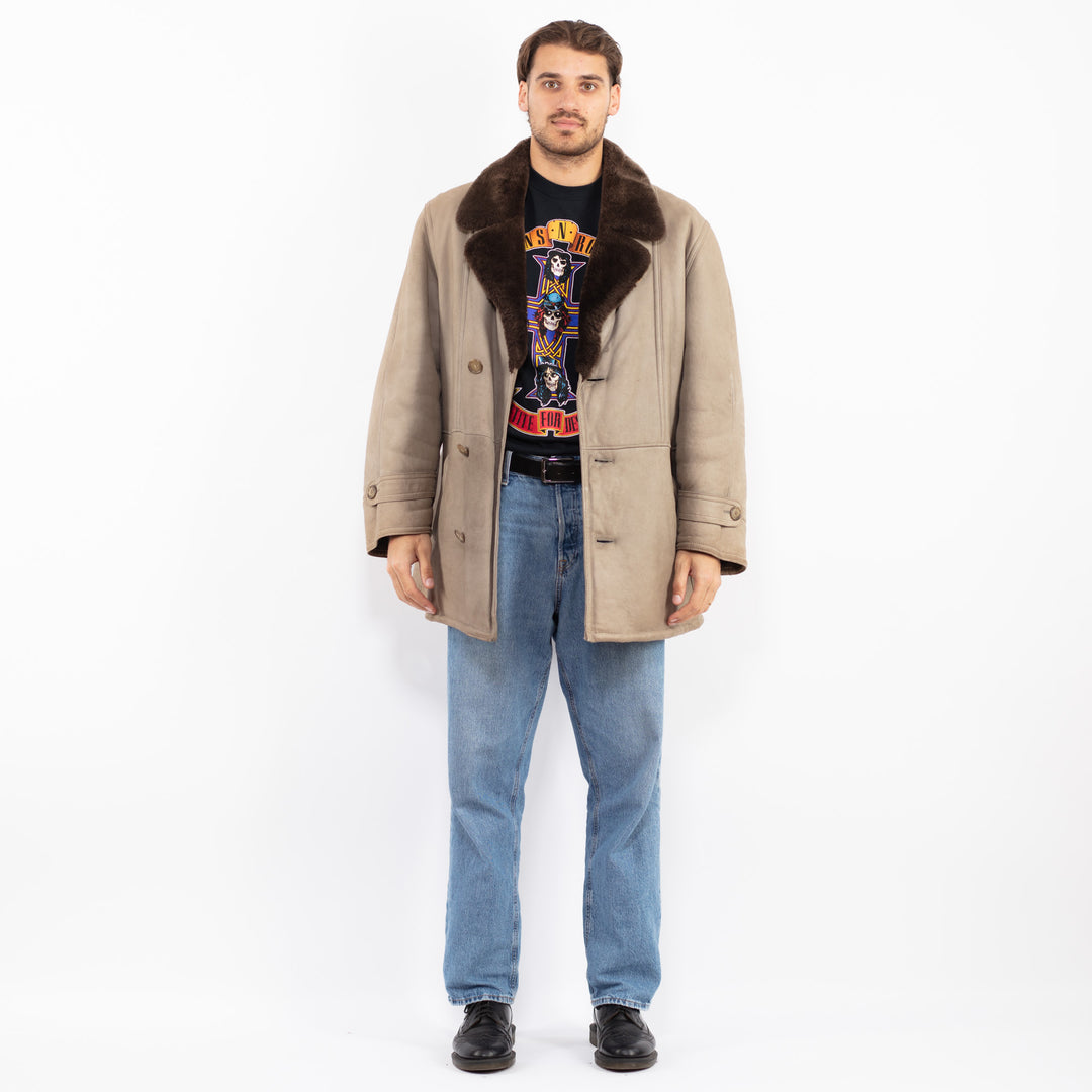 Vintage 70's Men Sheepskin Coat in Beige