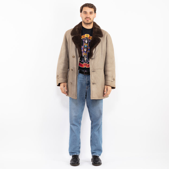 Vintage 70's Men Sheepskin Coat in Beige