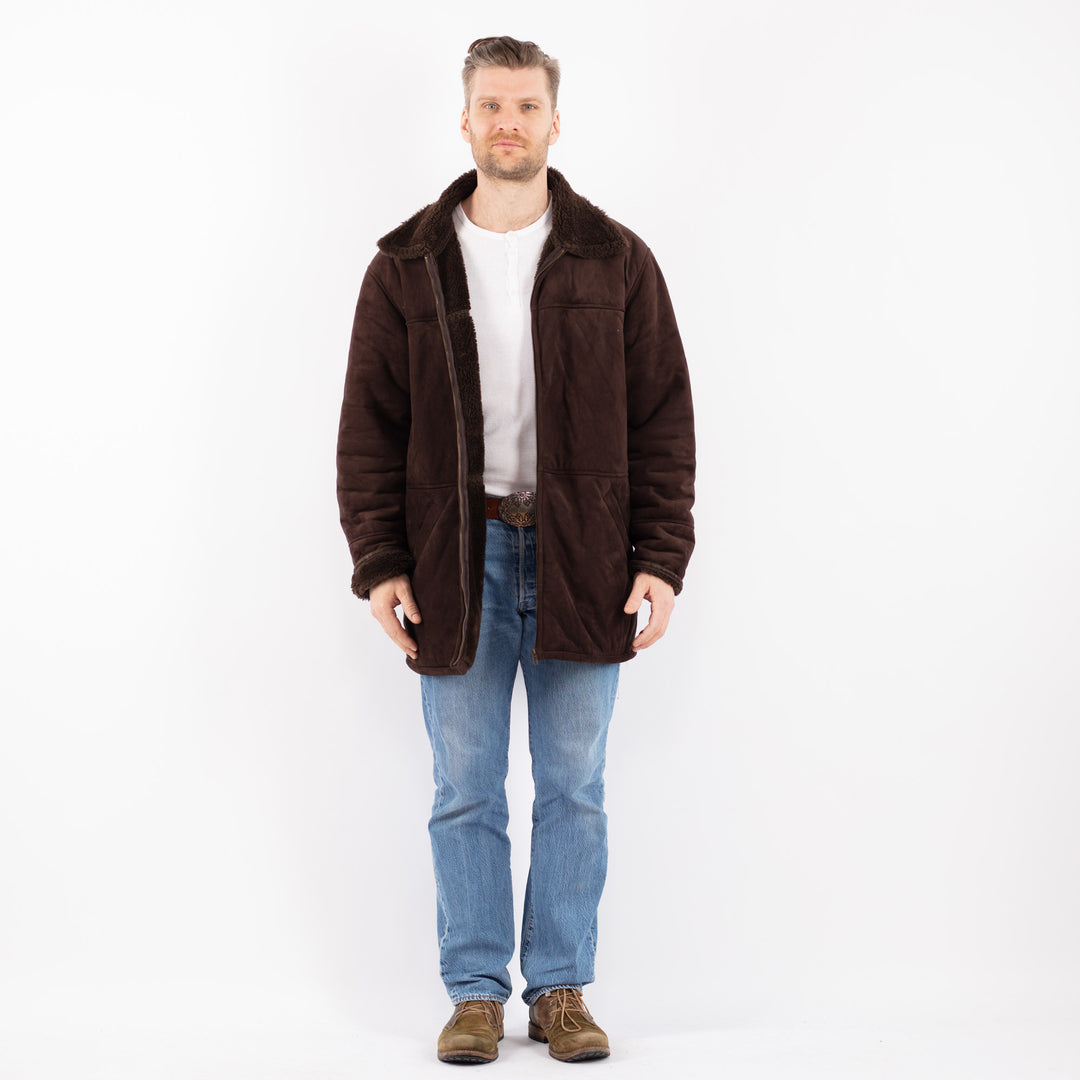 Vintage 90's Men Faux Sheepskin Coat in BrownZ1448