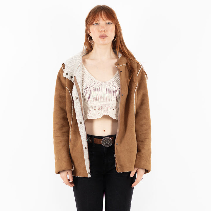 Vintage 00's Women Faux Sheepskin Jacket in BrownV9836