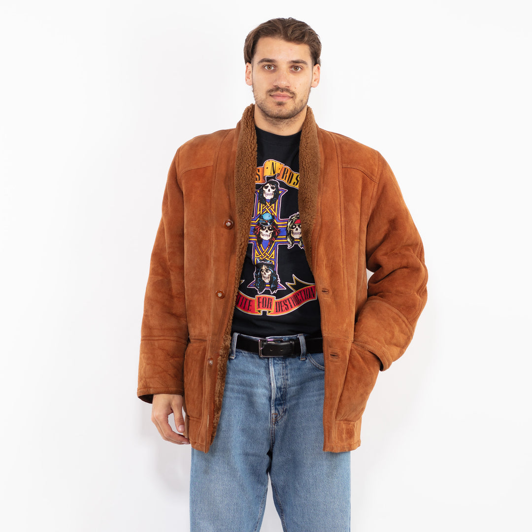 Vintage 80's Men Shearling Coat in Brown
