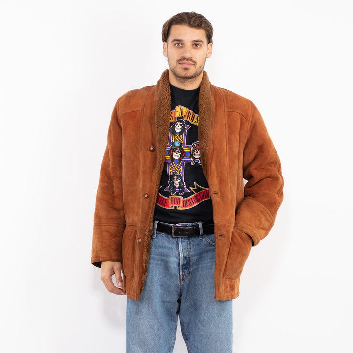 Vintage 80's Men Shearling Coat in Brown