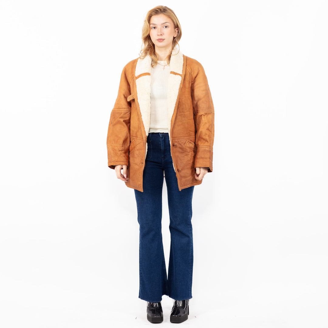 Vintage 80's Women Sheepskin Coat in Brown