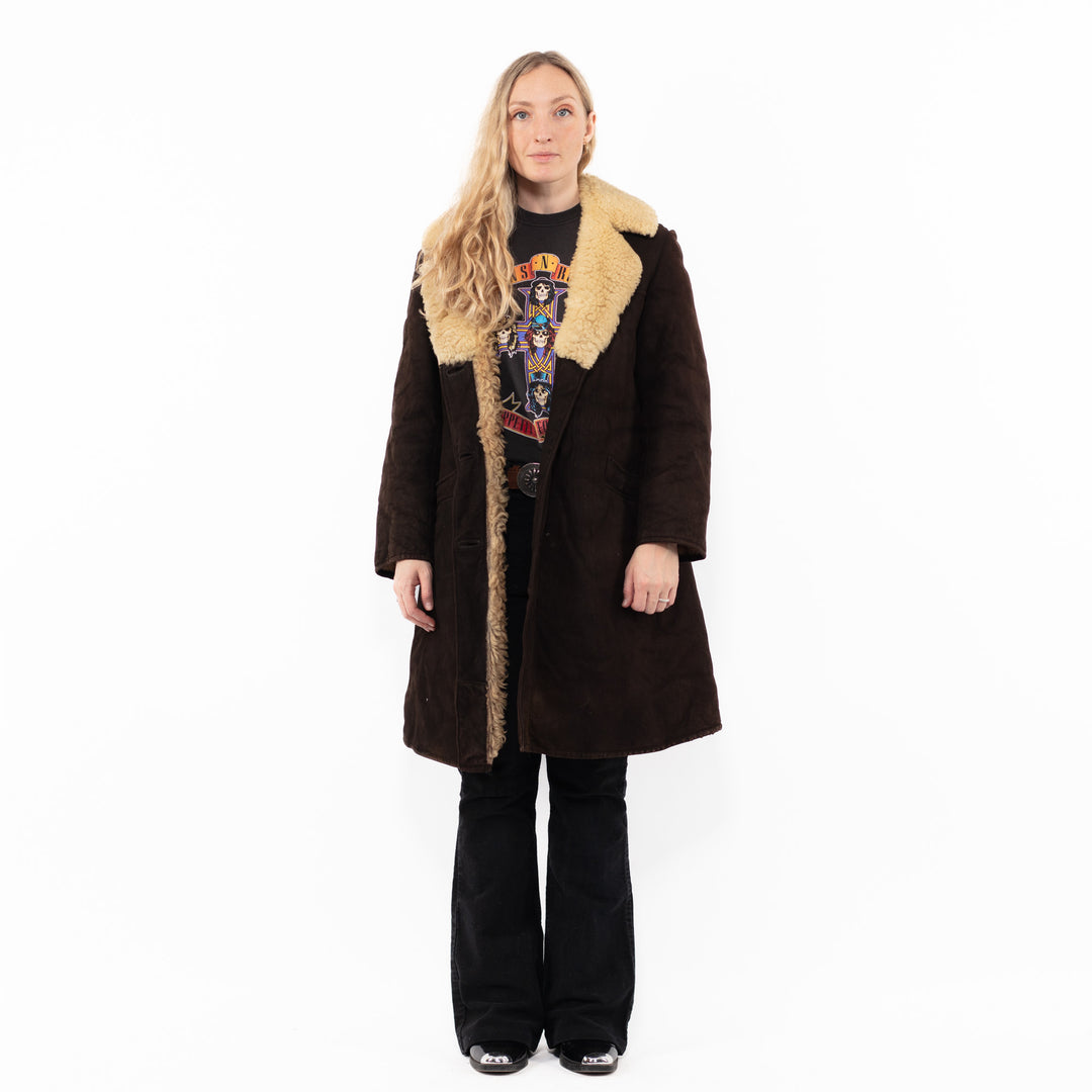 Vintage 70's Women Sheepskin Coat in Brown