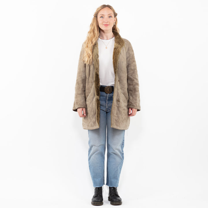Vintage 70's Women Sheepskin Coat in Gray
