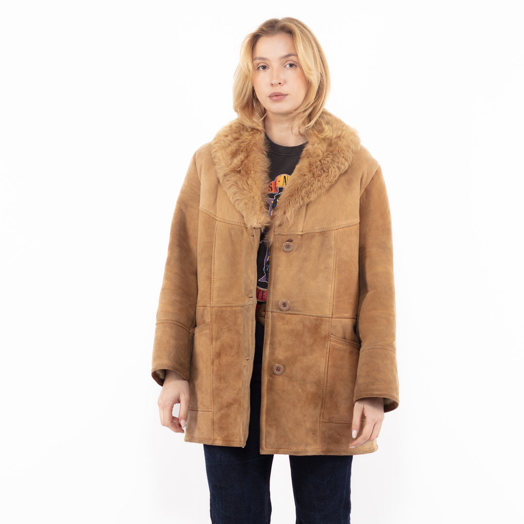Vintage 80's Women Sheepskin Coat in Beige