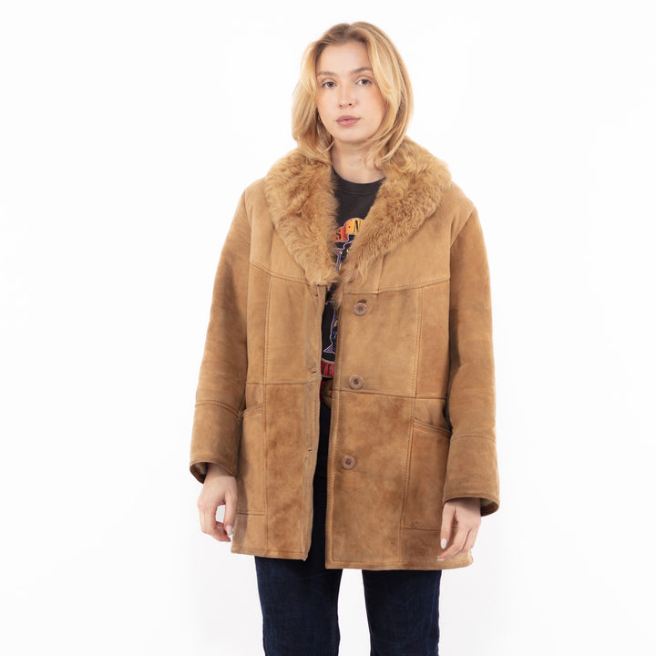 Vintage 80's Women Sheepskin Coat in Beige