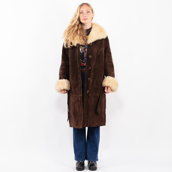 Vintage 70's Women Suede Sherpa Coat in BrownA0443