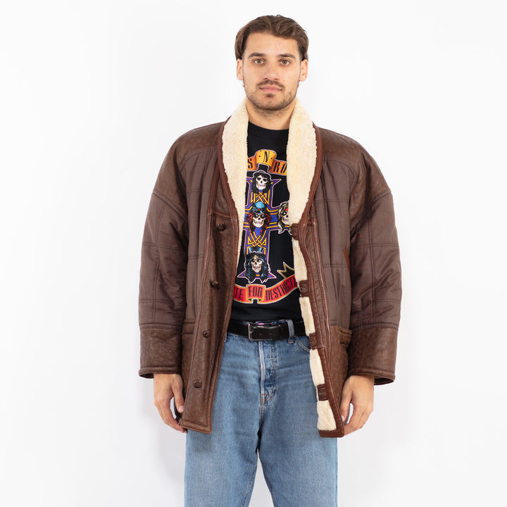 Vintage 80's Men Sheepskin Coat in Brown