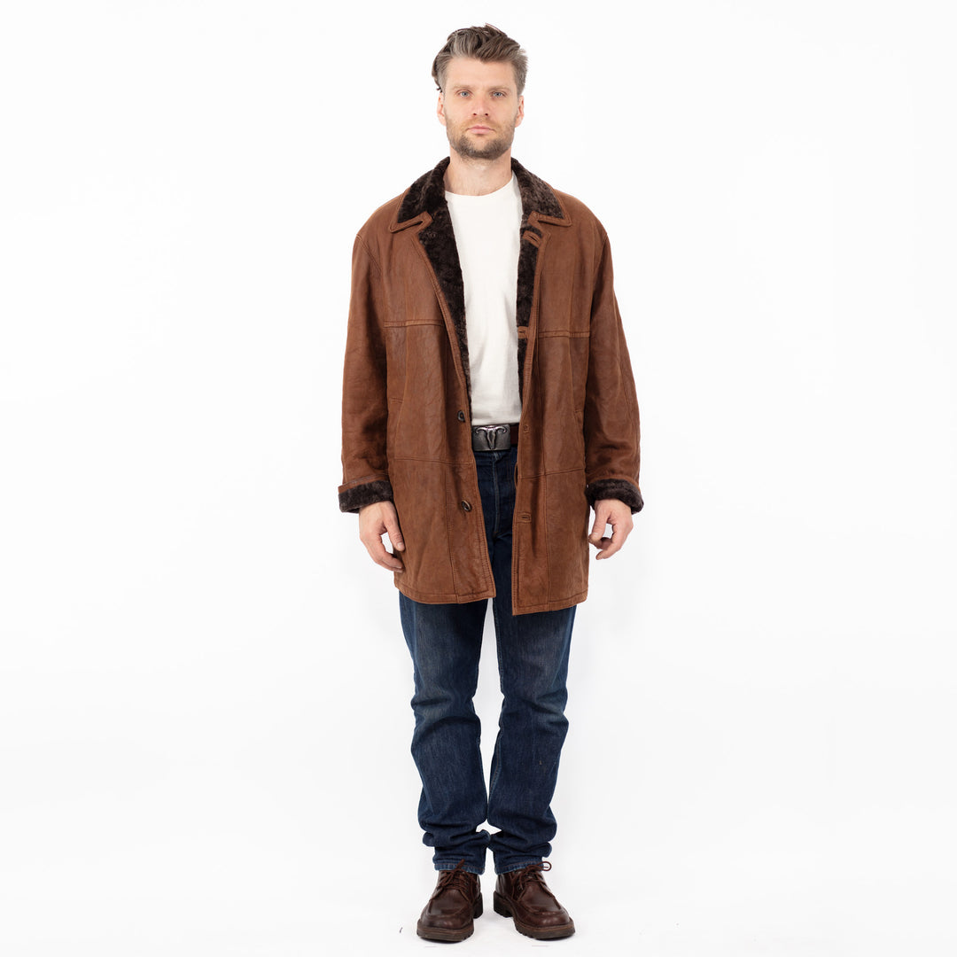 Vintage 90's Men Sheepskin Coat in Brown