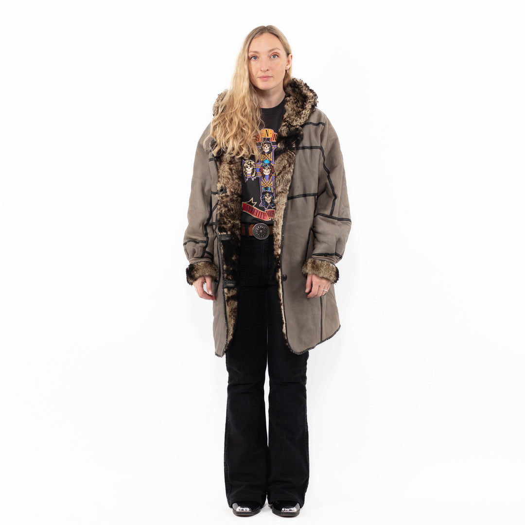 Vintage 90's Women Sheepskin Coat in GrayA0968