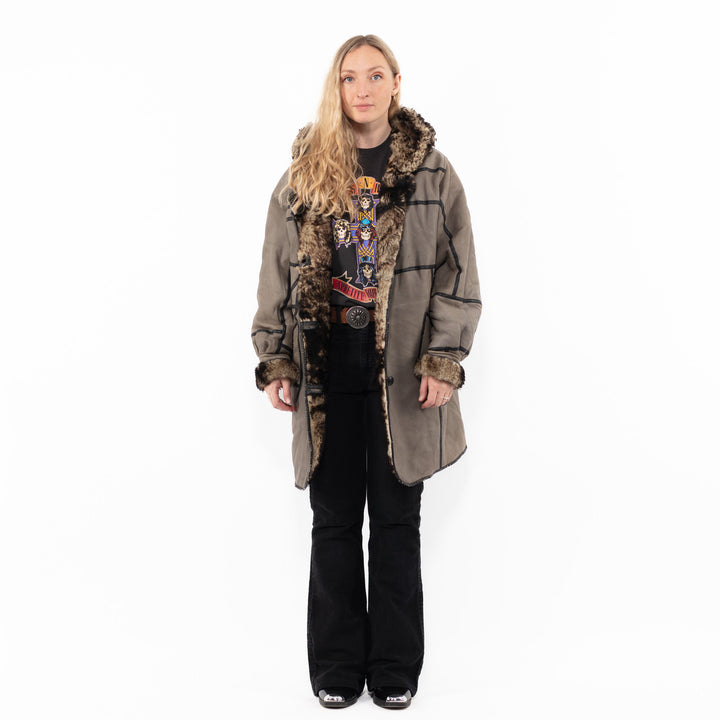Vintage 90's Women Sheepskin Coat in GrayA0968