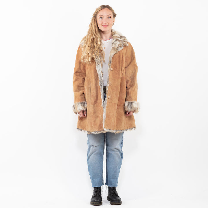 Vintage 80's Women Suede Coat in Beige