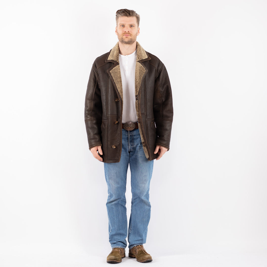 Vintage 90's Men Sheepskin Coat in BrownZ1449