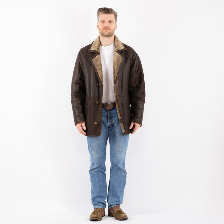 Vintage 90's Men Sheepskin Coat in BrownZ1449