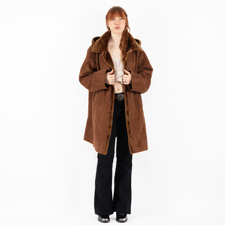 Vintage 00's Women Faux Sheepskin Coat in BrownV9837