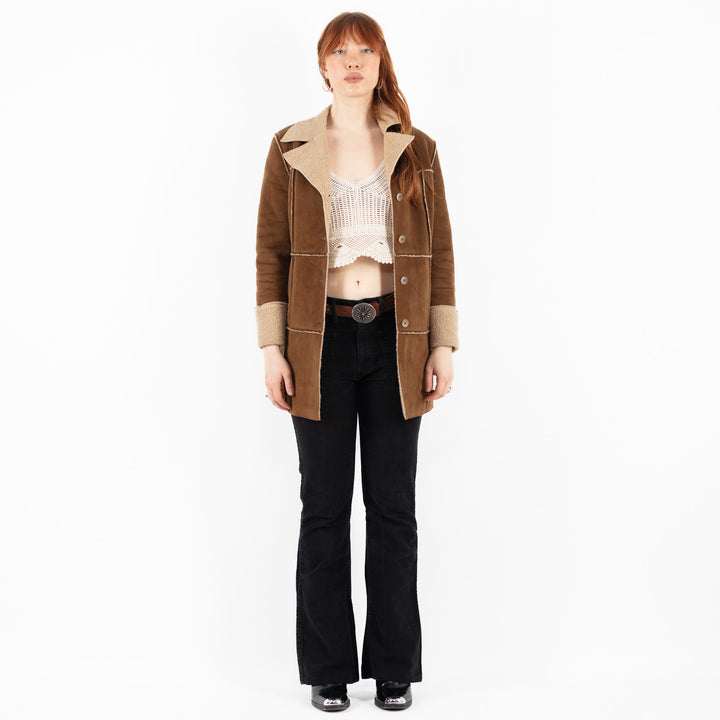 Vintage 00's Women Faux Sheepskin Coat in BrownV9838