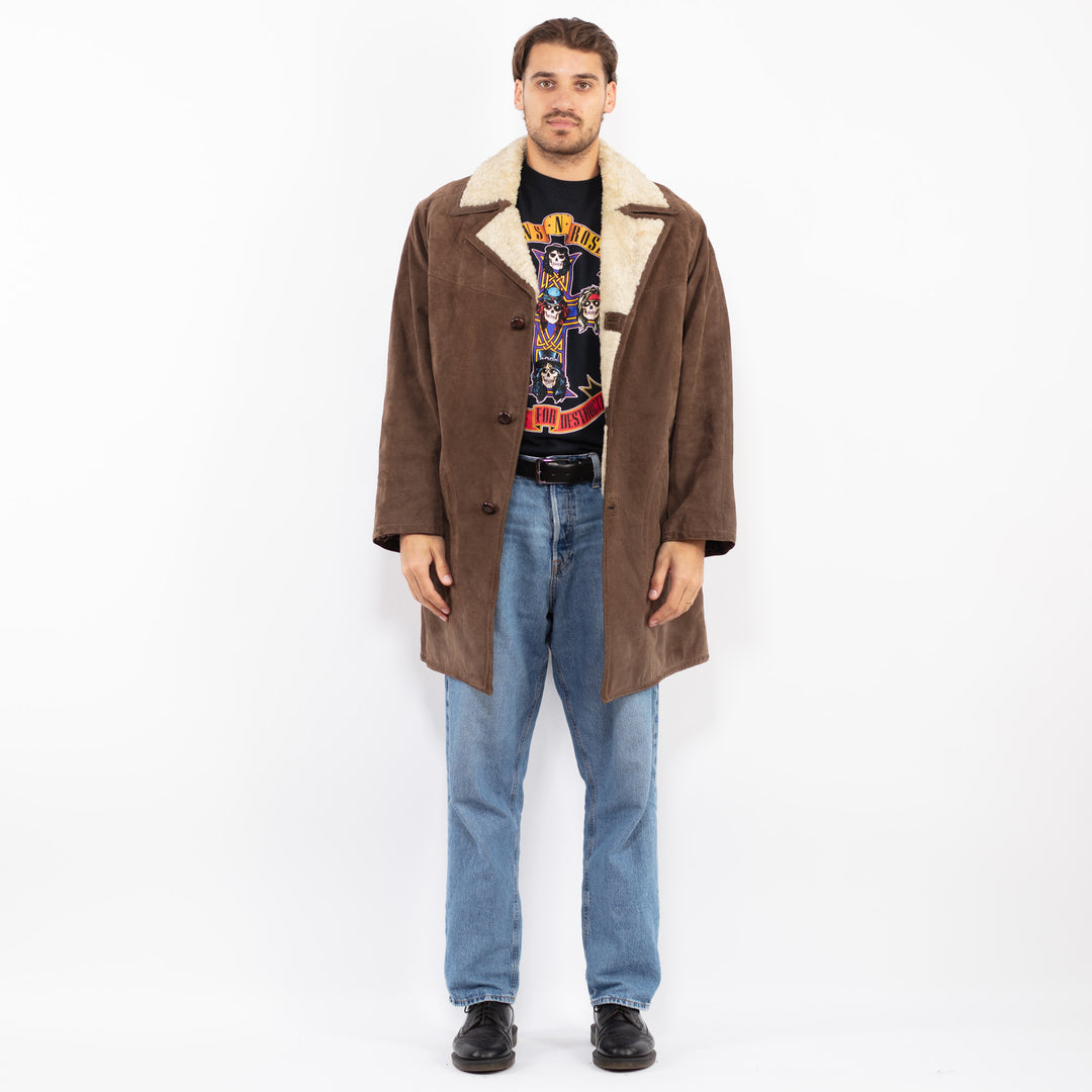 Vintage 70's Men Sheepskin Suede Coat in Brown