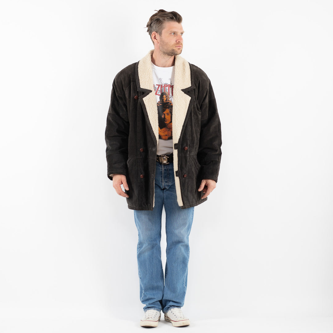 Vintage 80's Men Suede Sherpa Coat in GrayZ1787