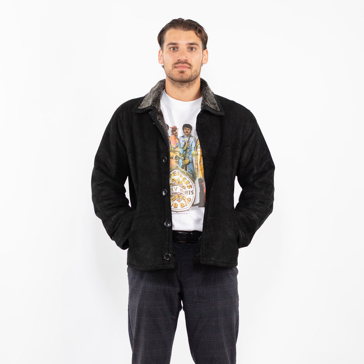 Vintage 90's Men Suede Sherpa Jacket in BlackZ2251