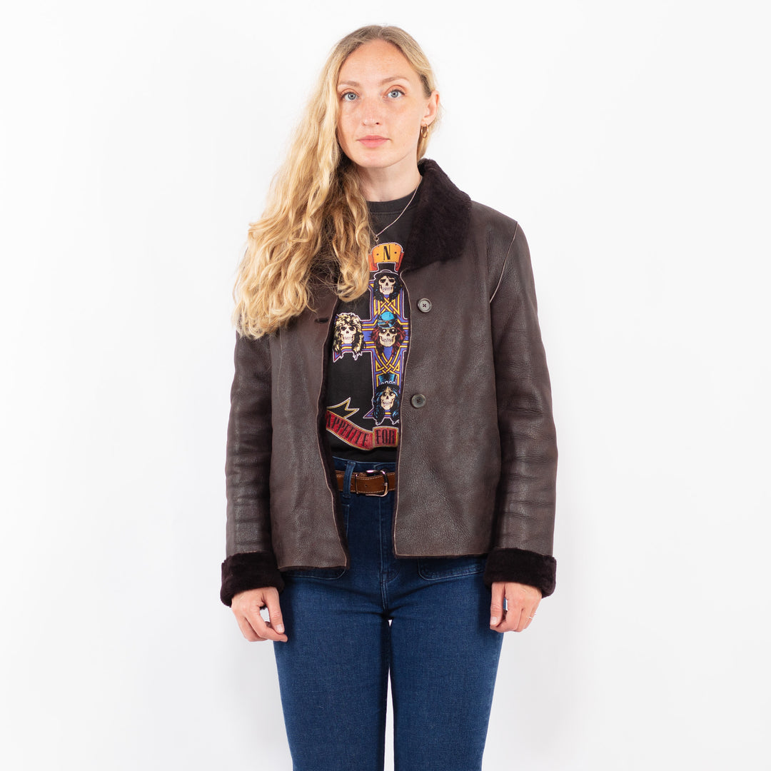 Vintage 90's Women Sheepskin Jacket in BrownA0445