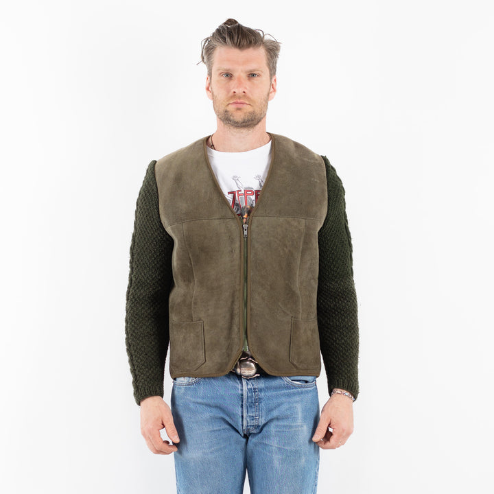 Vintage 70's Men Sheepskin Vest in GreenZ1788
