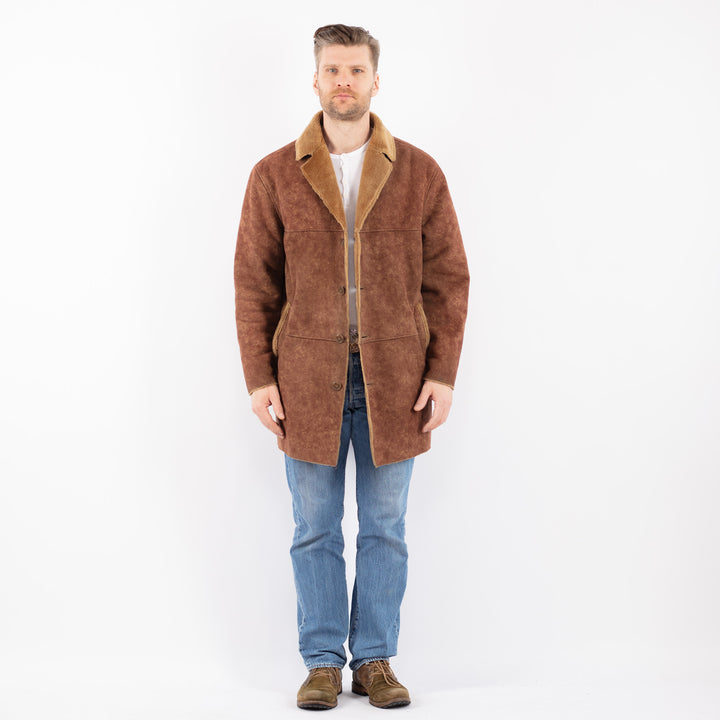 Vintage 00's Men Faux Sheepskin Coat in BrownZ1450