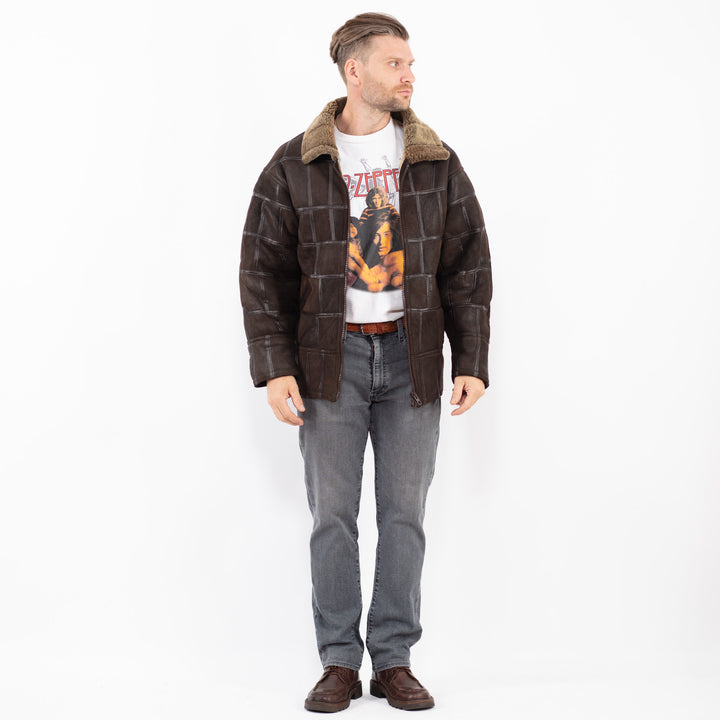 Vintage 90's Men Sheepskin Jacket in BrownZ2136