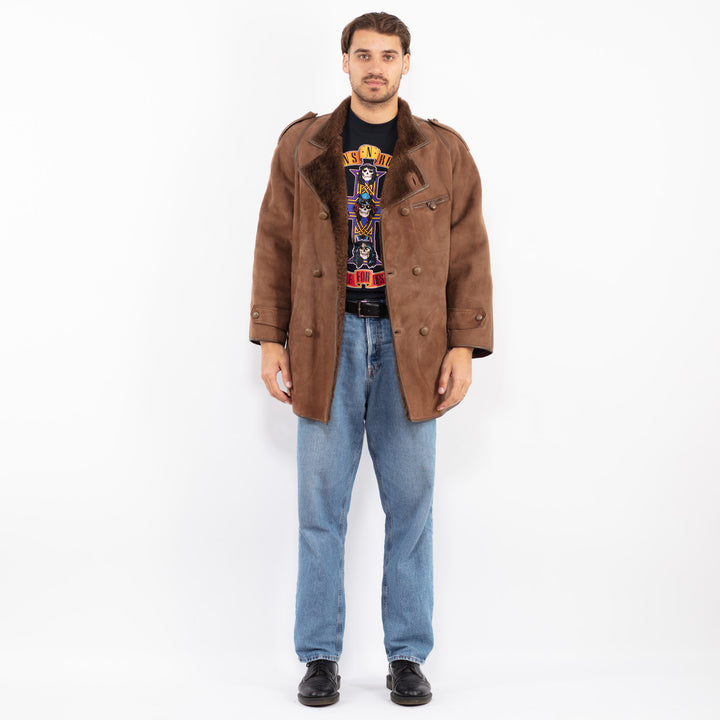 Vintage 80's Men Sheepskin Coat in Brown