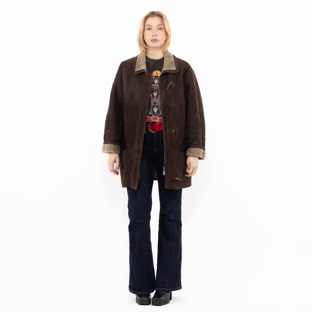Vintage 90's Women Sheepskin Coat in BrownA1175