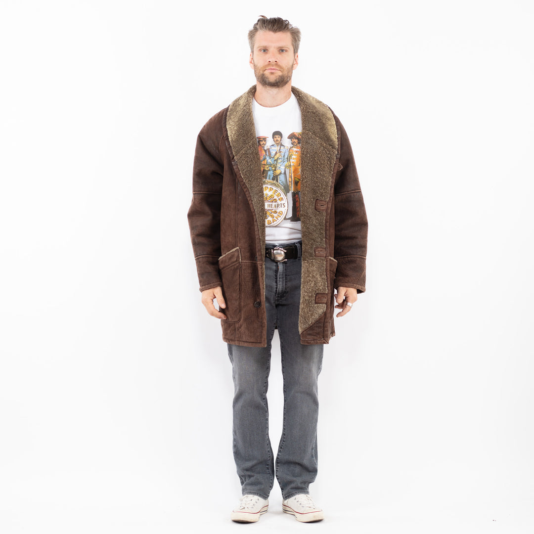 Vintage 90's Men Sheepskin Coat in BrownZ2012