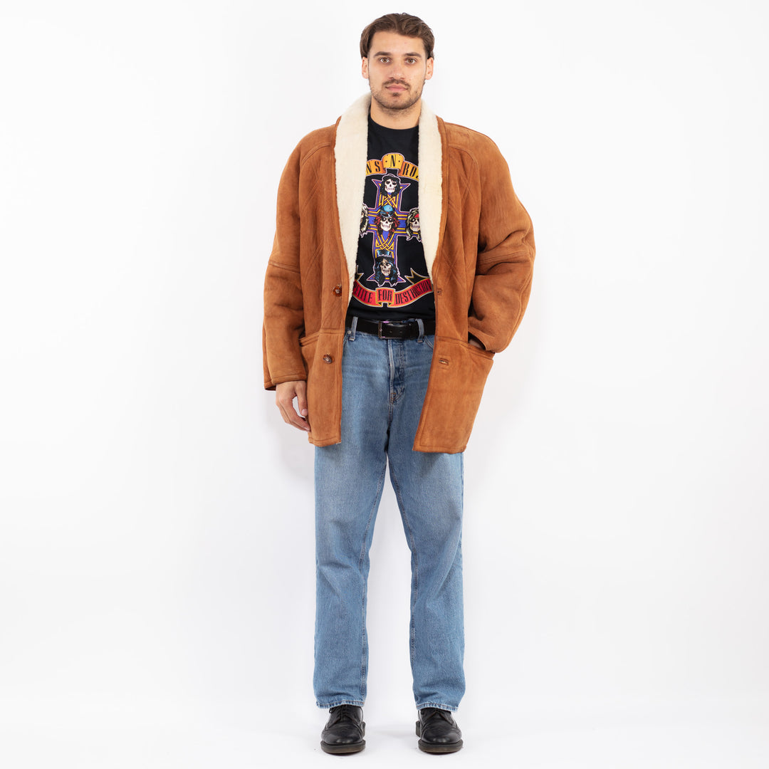 Vintage 80's Men Sheepskin Coat in Brown