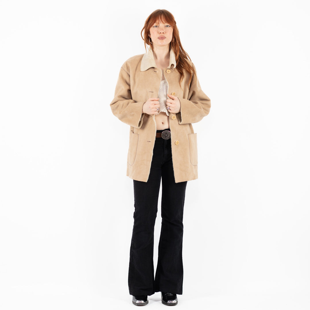 Vintage 00's Women Faux Sheepskin Coat in BeigeV9841
