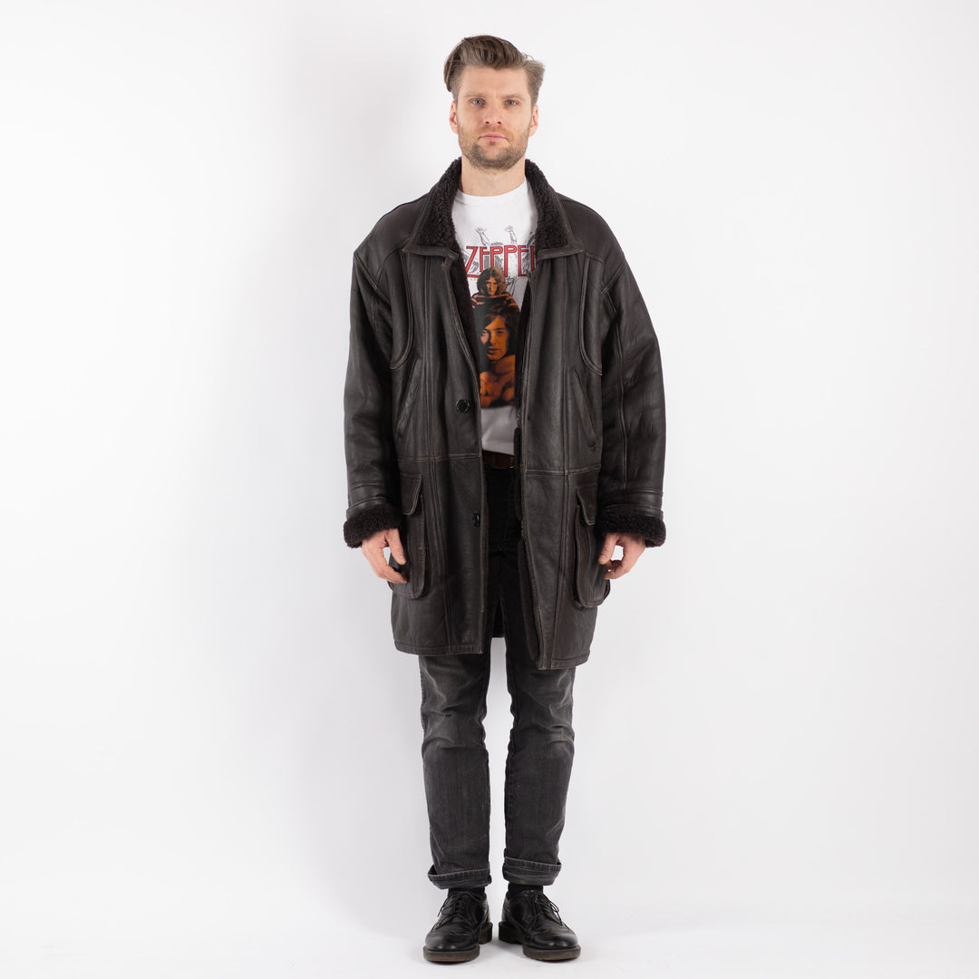 Vintage 90's Men Sheepskin Coat in Black