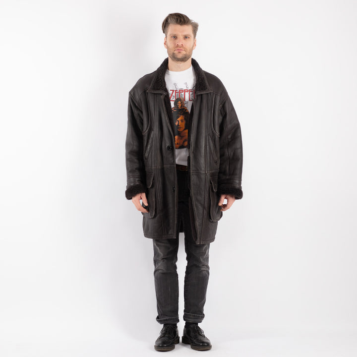 Vintage 90's Men Sheepskin Coat in Black