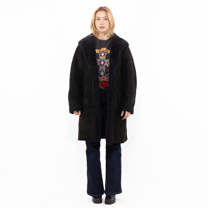 Vintage 90's Women Sheepskin Coat in BlackA1176