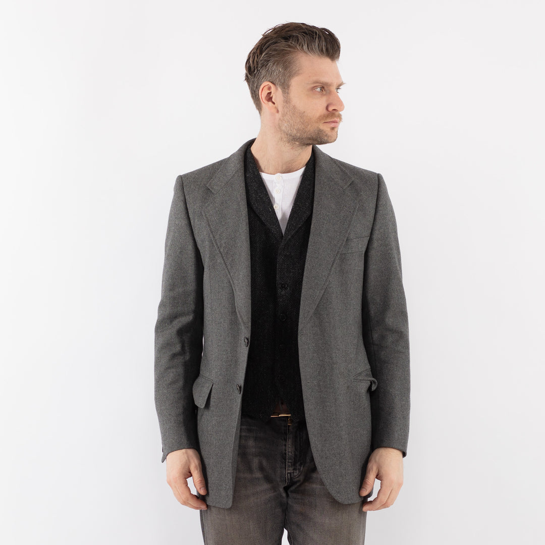 Vintage 70's Men Wool Blazer Jacket in GrayZ1073