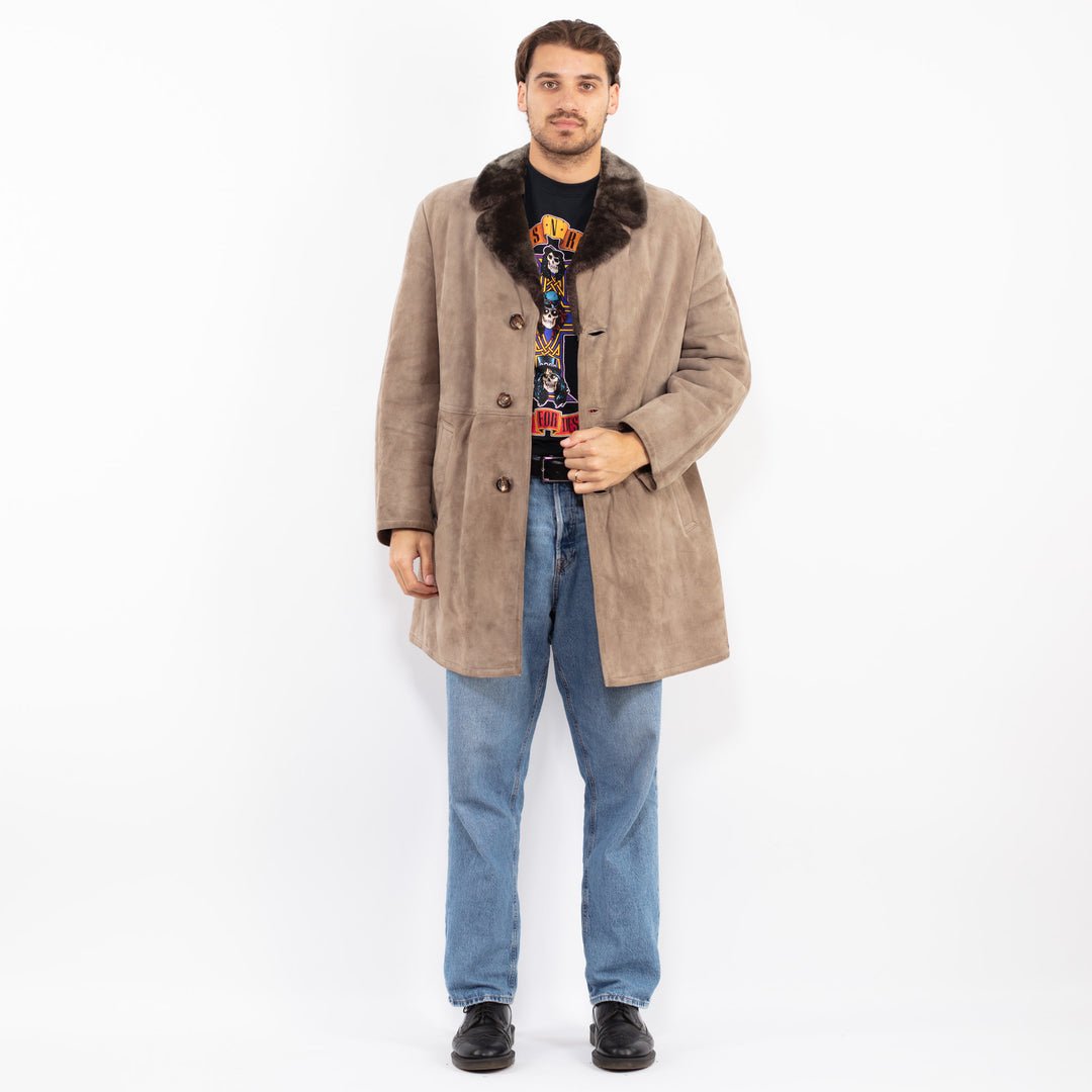 Vintage 70's Men Sheepskin Coat in Beige