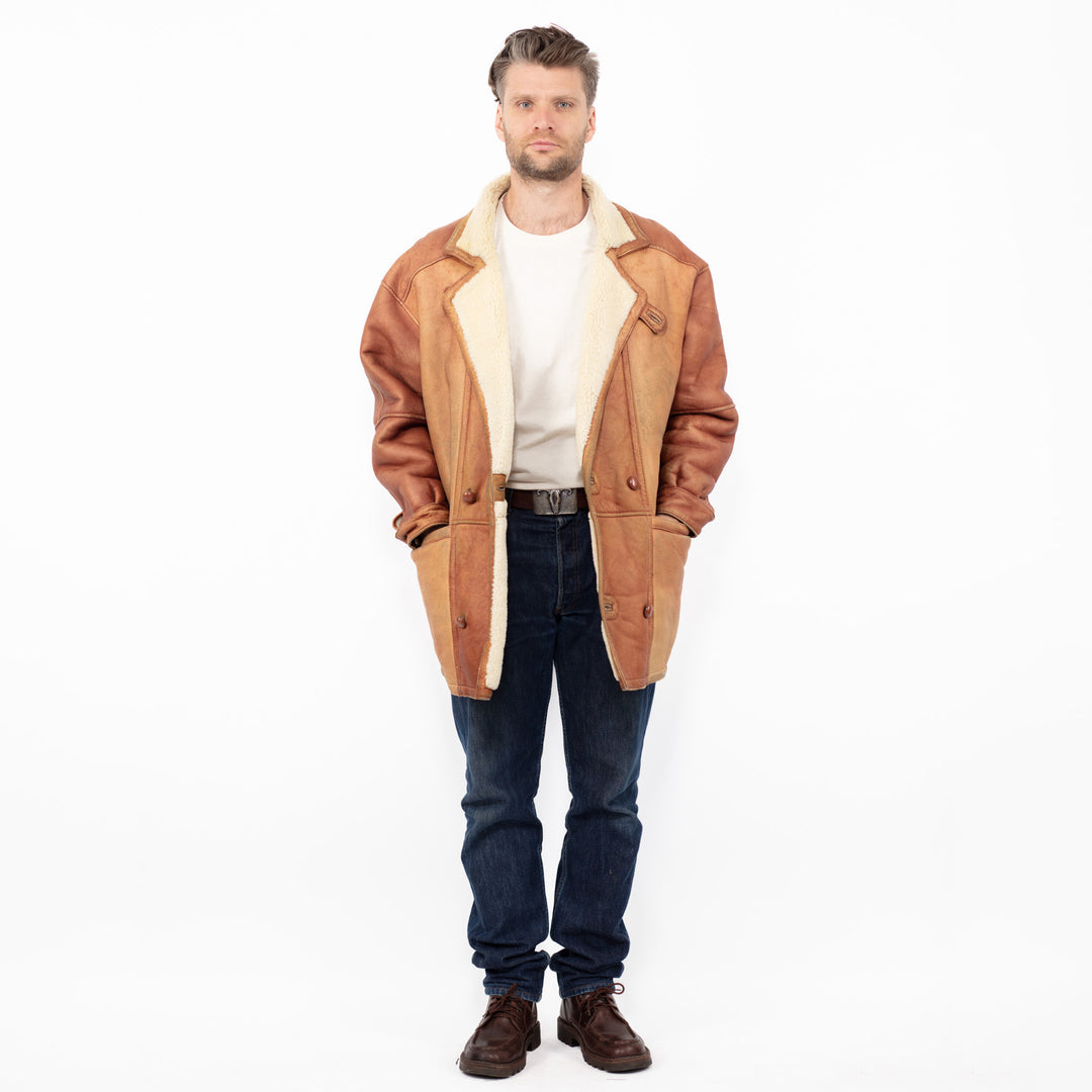 Vintage 70's Men Oversized Sheepskin Coat in Brown
