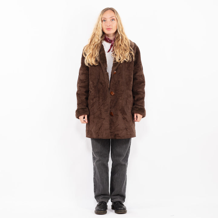 Vintage 90's Women Faux Sheepskin Coat in BrownA0693