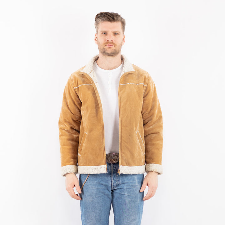 Vintage 90's Men Faux Sheepskin Jacket in BeigeZ1452