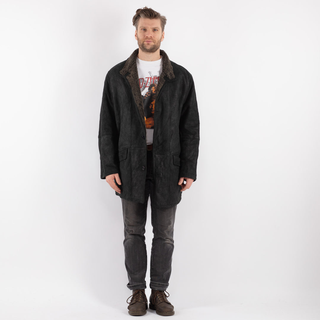 Vintage 90's Men Sheepskin Coat in BlackZ563