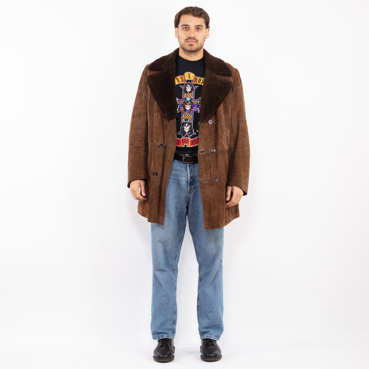 Vintage 70's Men Suede Sherpa Coat in Brown