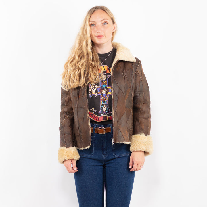 Vintage 80's Women Sheepskin Jacket in Brown