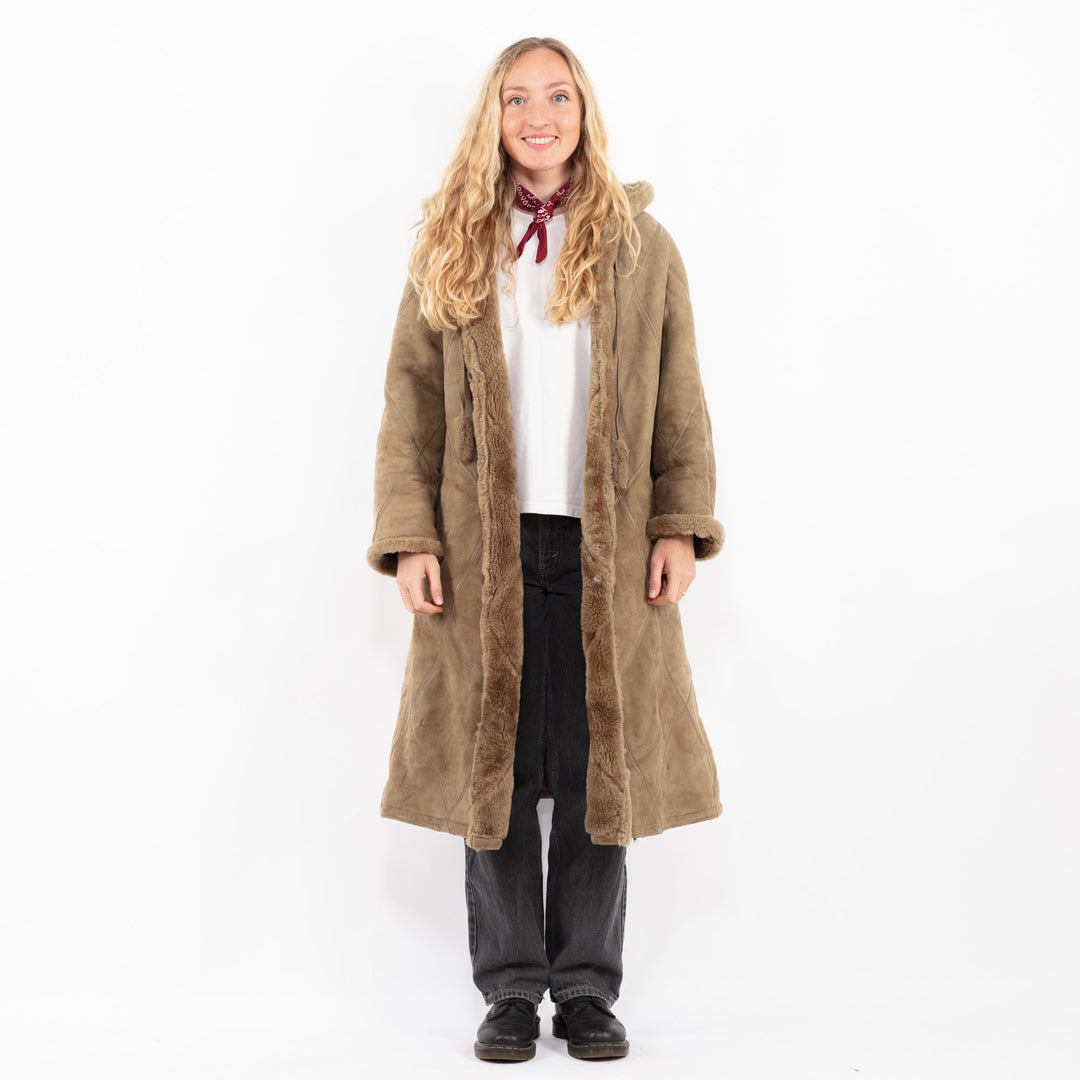 Vintage 80's Women Sheepskin Coat in BeigeA0694
